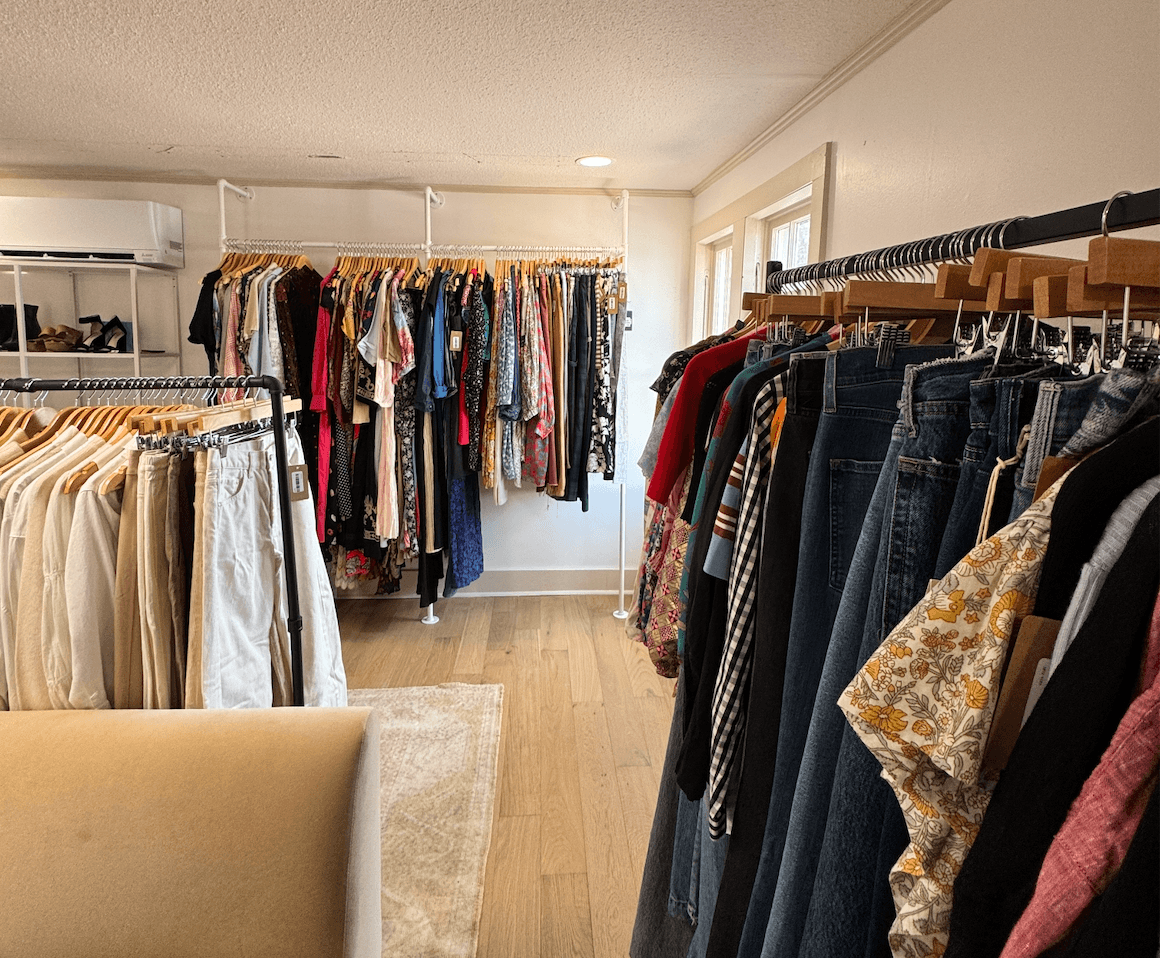 Inside the Heirloom Collective shop, racks of curated pieces